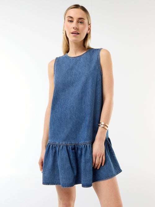 Abito in denim senza maniche con fondo a balza - Kiabi