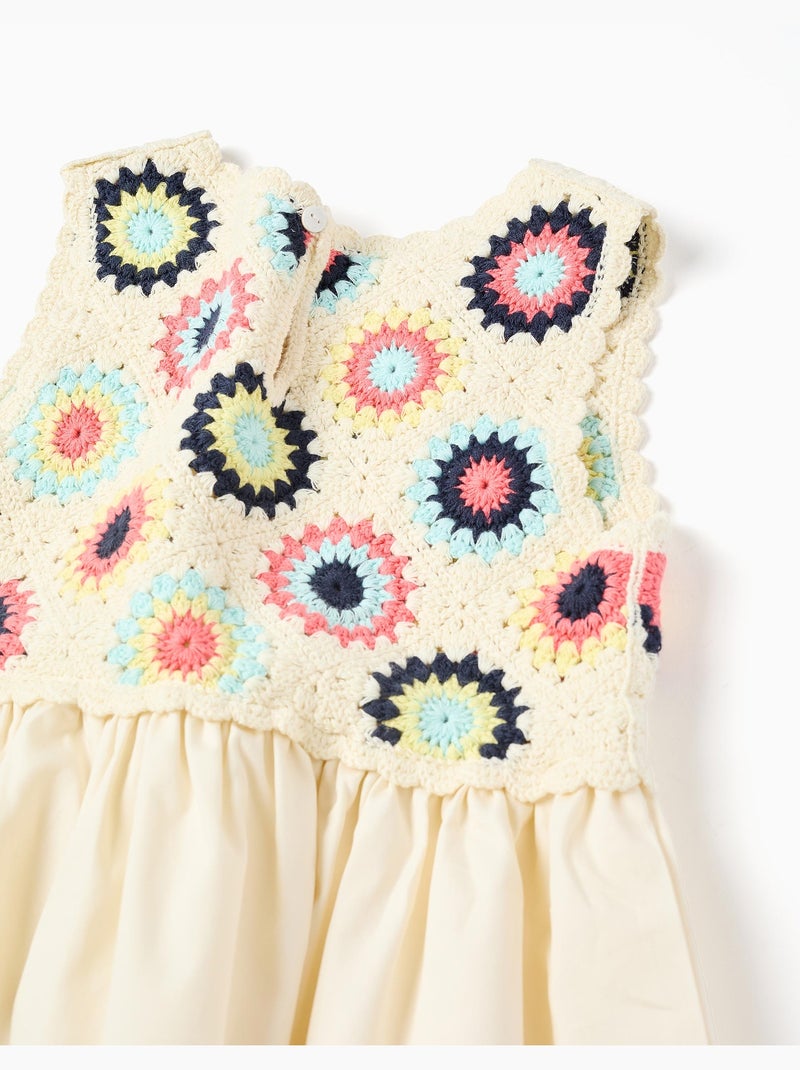 Abito in doppio tessuto con fiori all'uncinetto Bianco - Kiabi