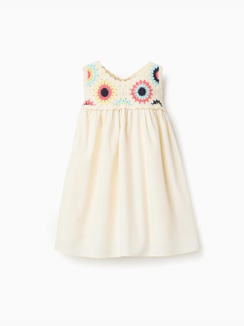 Abito in doppio tessuto con fiori all'uncinetto - Kiabi
