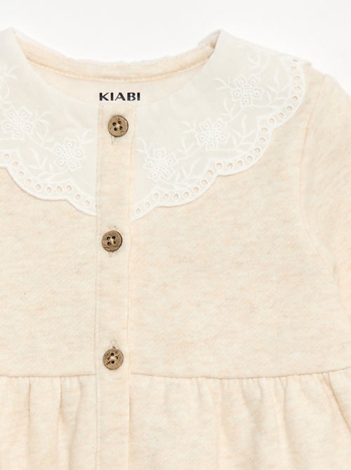 Abito in felpa con colletto in voile di cotone ricamato - Kiabi