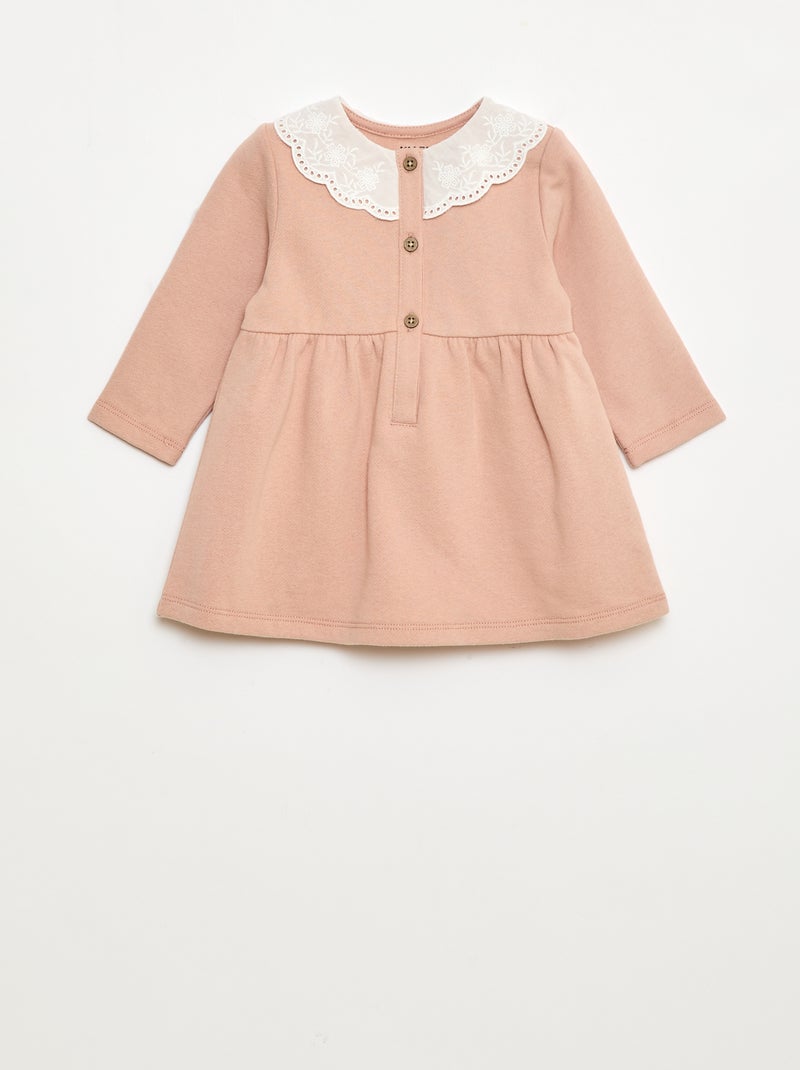 Abito in felpa con colletto in voile di cotone ricamato Rosa - Kiabi