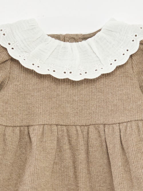 Abito in interlock con ampio colletto in garza di cotone - Kiabi