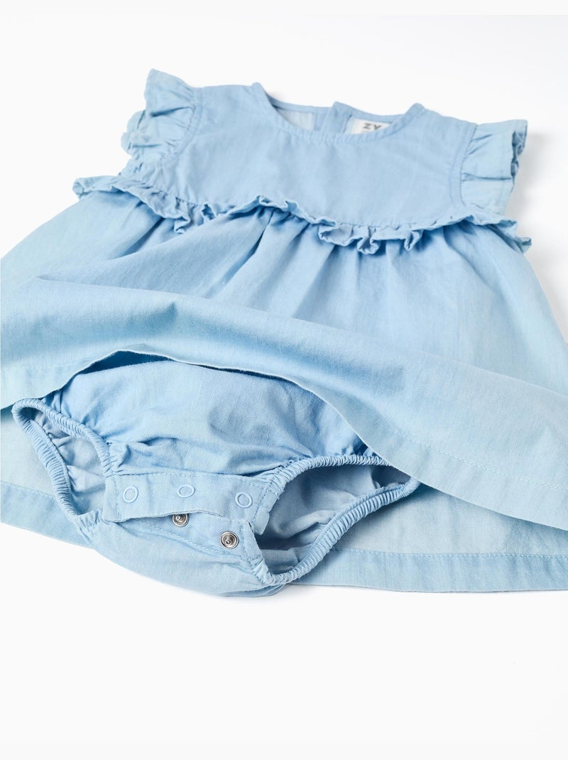 Abito in jeans di cotone con volant Blu chiaro - Kiabi