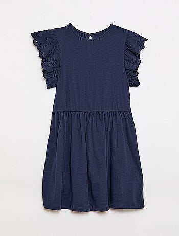 Abito in jersey con maniche corte in pizzo inglese