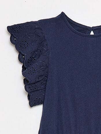 Abito in jersey con maniche corte in pizzo sangallo