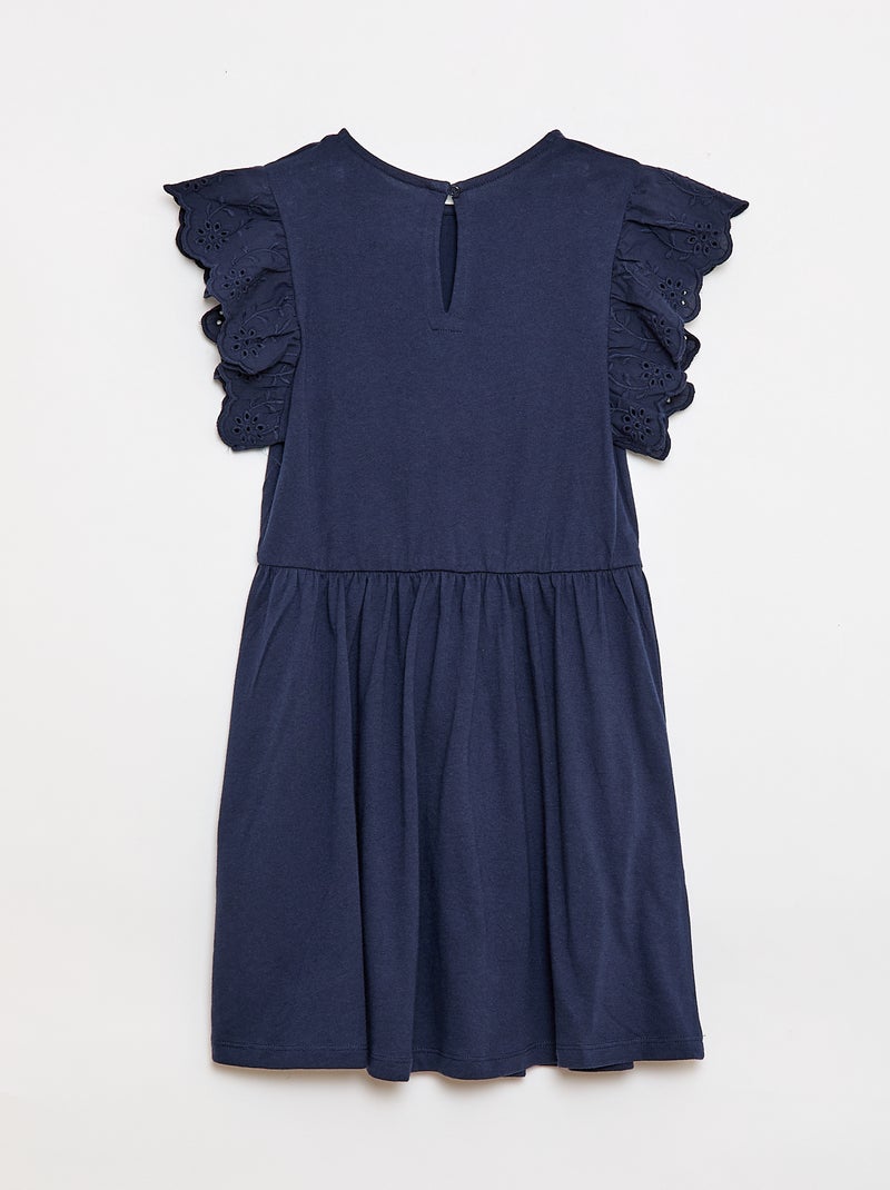Abito in jersey con maniche corte in pizzo sangallo Blu Marino - Kiabi