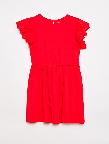 Abito in jersey con maniche corte in pizzo sangallo