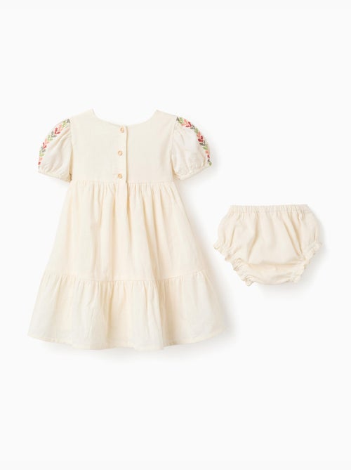 Abito in lino con ricamo + bloomers - Kiabi