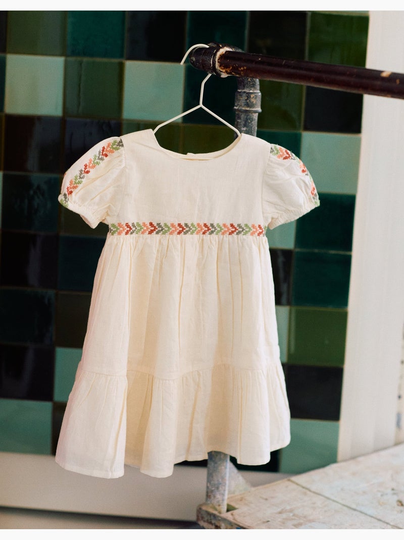 Abito in lino con ricamo + bloomers Beige - Kiabi