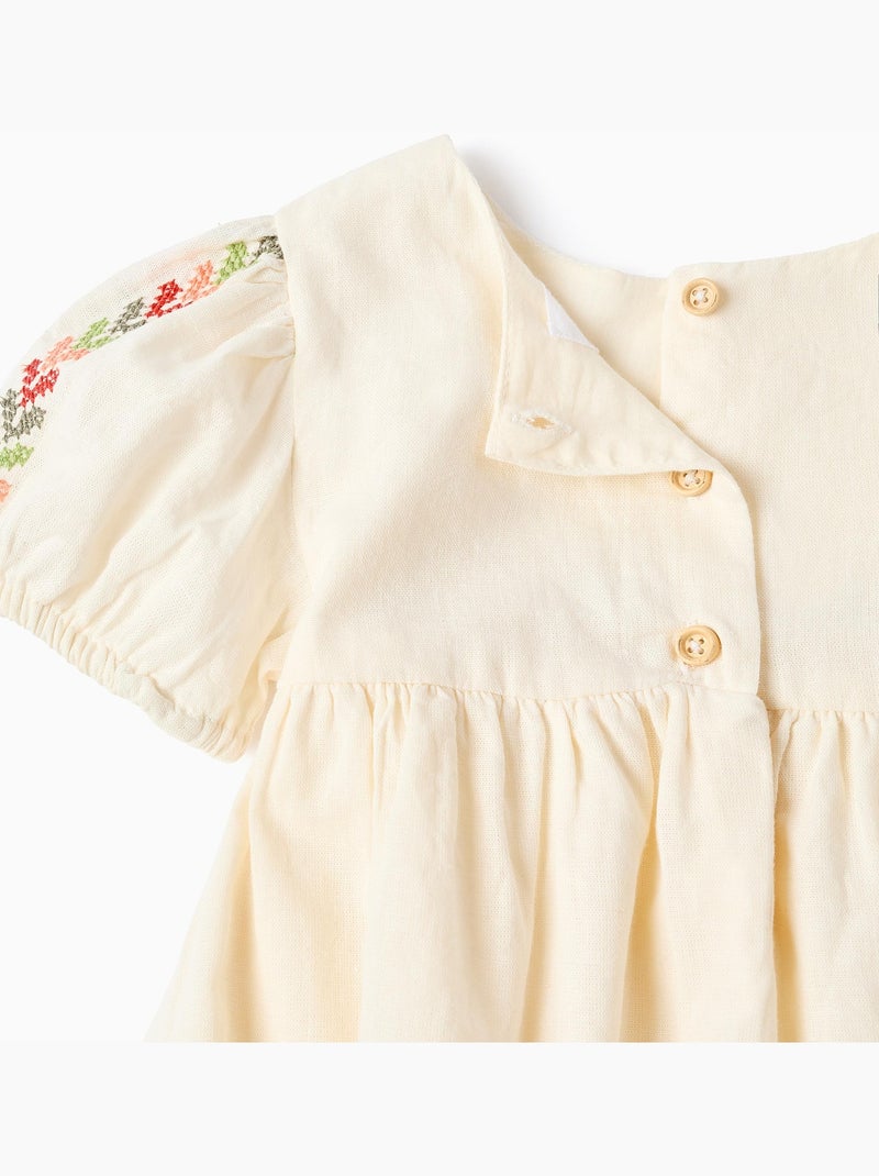 Abito in lino con ricamo + bloomers Beige - Kiabi
