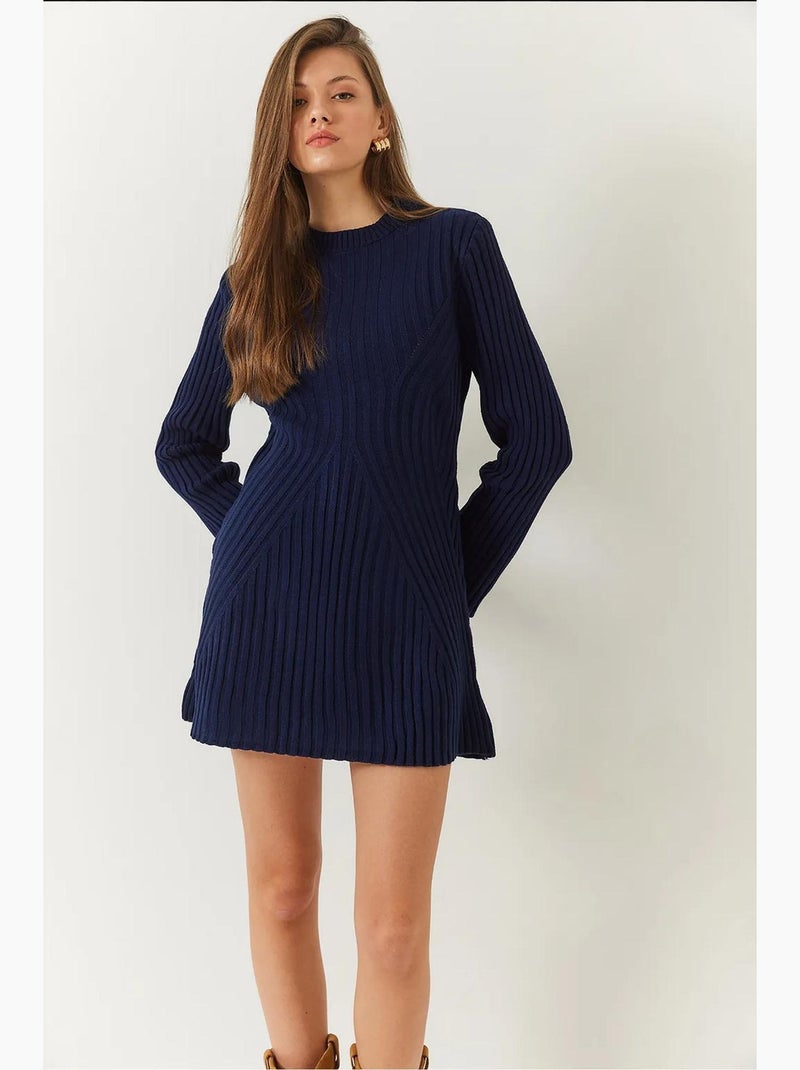 Abito in maglia a coste con scollo rotondo lucci Blu marino - Kiabi