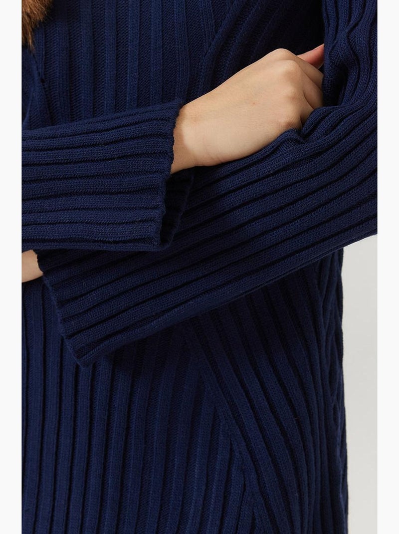 Abito in maglia a coste con scollo rotondo lucci Blu marino - Kiabi