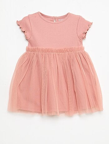 Abito in maglia a costine e tulle