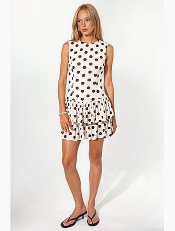 Abito in maglia a pois senza maniche con volant con shorts interni hiccup