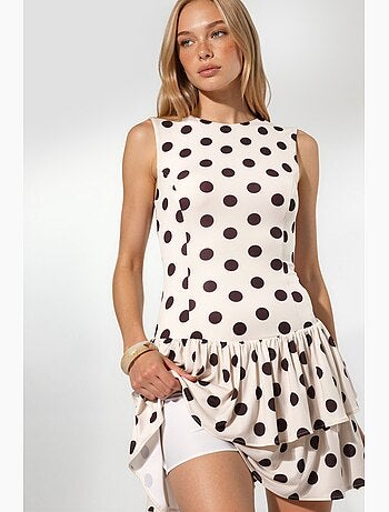 Abito in maglia a pois senza maniche con volant con shorts interni hiccup