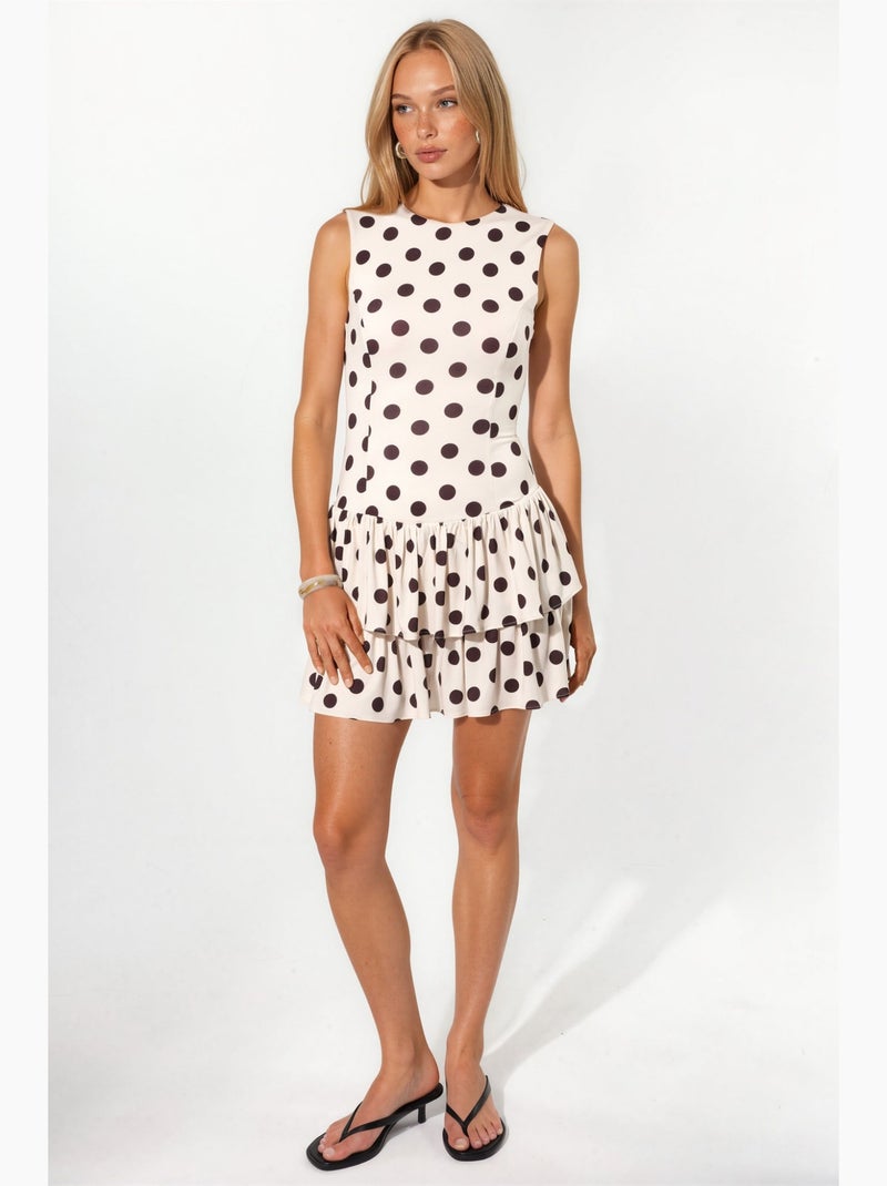 Abito in maglia a pois senza maniche con volant con shorts interni hiccup Crema - Kiabi