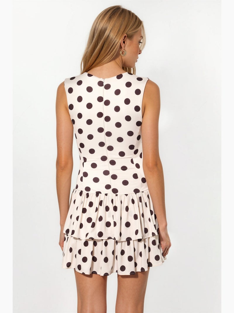 Abito in maglia a pois senza maniche con volant con shorts interni hiccup Crema - Kiabi