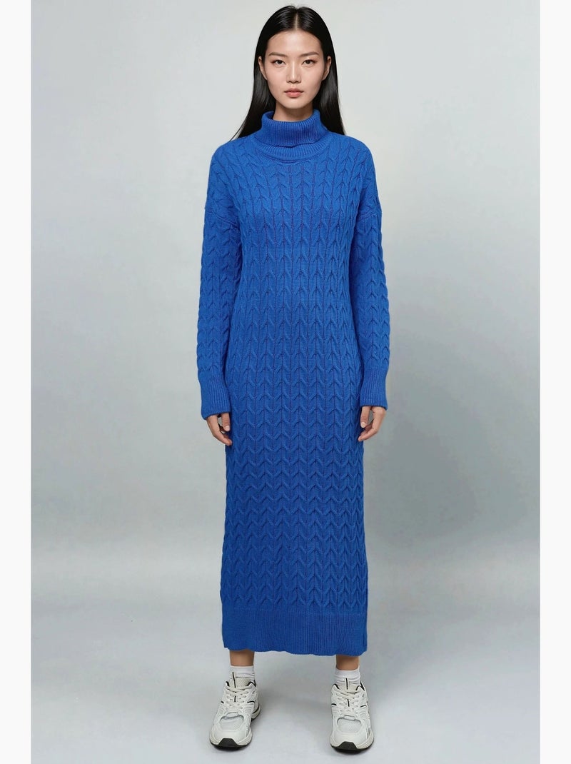 Abito in maglia a trecce a collo alto a maniche lunghe my fashion Blu cobalto - Kiabi