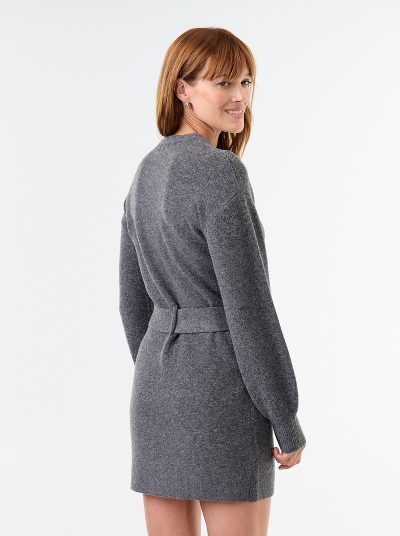 Abito in maglia con cintura Grigio - Kiabi