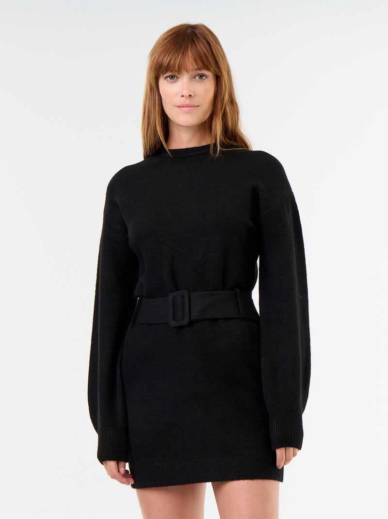 Abito in maglia con cintura Nero - Kiabi