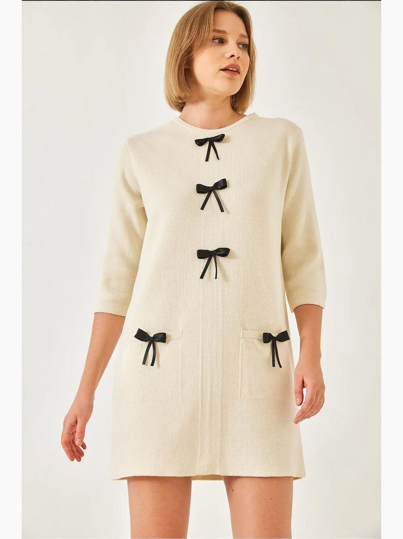 Abito in maglia con fiocco lucci Beige argilla - Kiabi