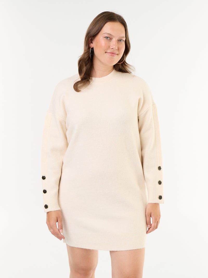 Abito in maglia con maniche abbottonate Beige - Kiabi