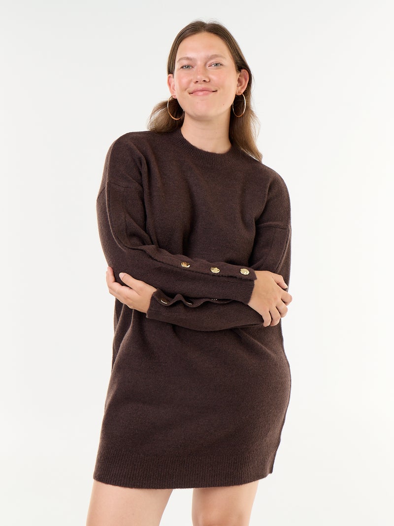 Abito in maglia con maniche abbottonate Marrone - Kiabi