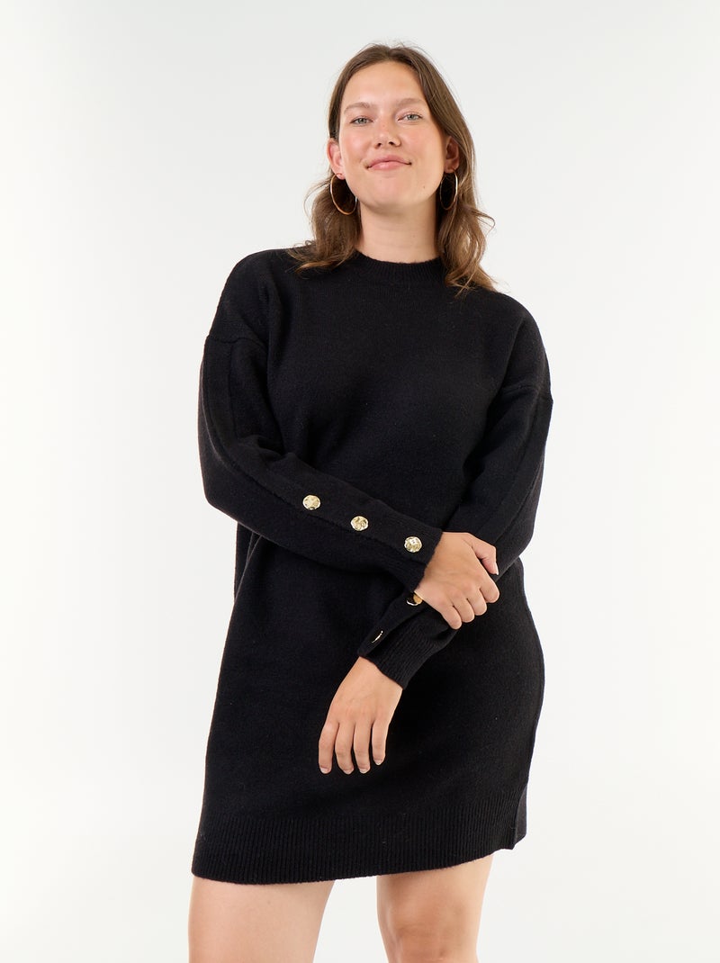 Abito in maglia con maniche abbottonate Nero - Kiabi