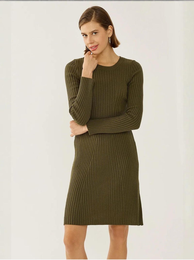 Abito in maglia con scollo a giro Cachi - Kiabi