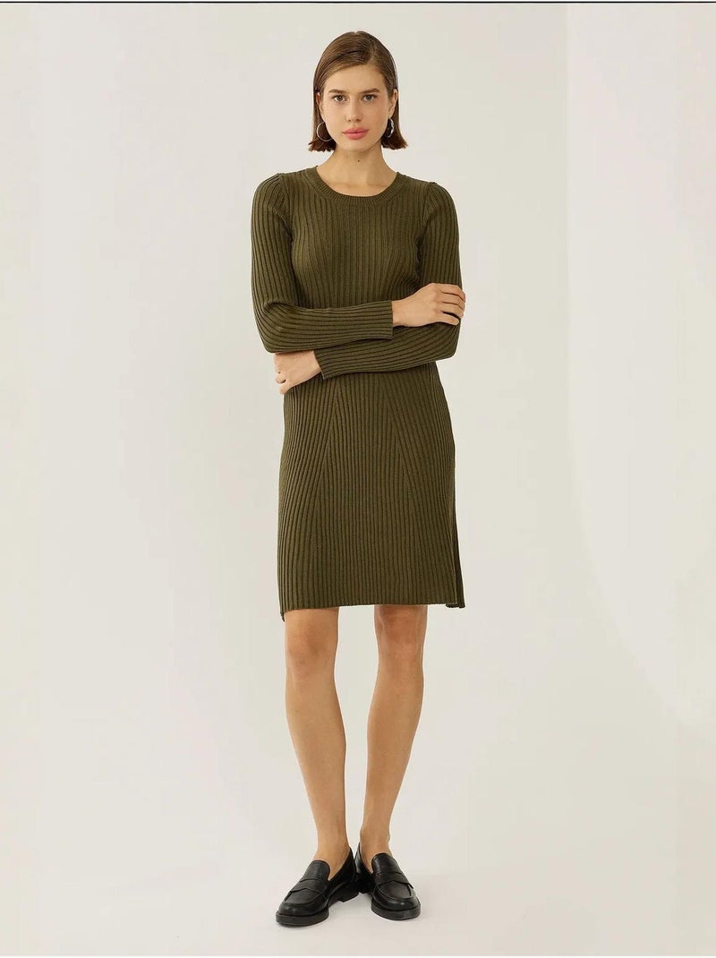 Abito in maglia con scollo a giro Cachi - Kiabi