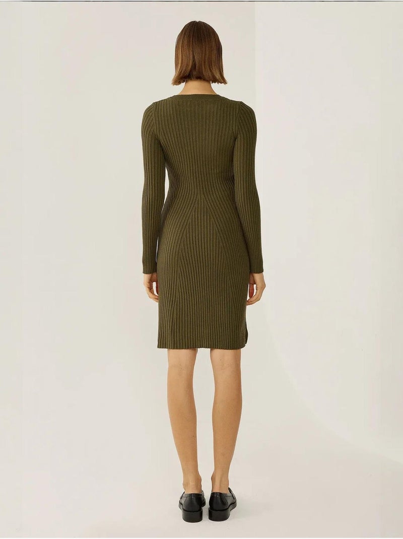 Abito in maglia con scollo a giro Cachi - Kiabi