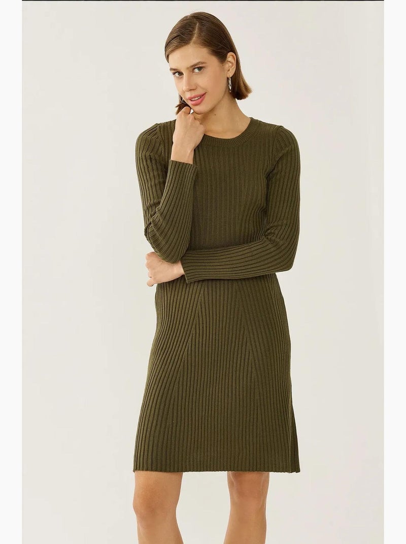 Abito in maglia con scollo a giro hiccup Cachi - Kiabi
