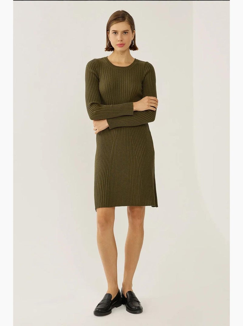 Abito in maglia con scollo a giro hiccup Cachi - Kiabi