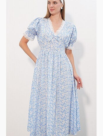 Abito in maglia midi a linea a con scollo a v e fiori bdart