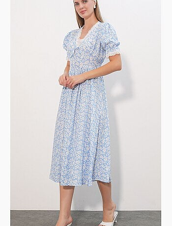 Abito in maglia midi a linea a con scollo a v e fiori bdart