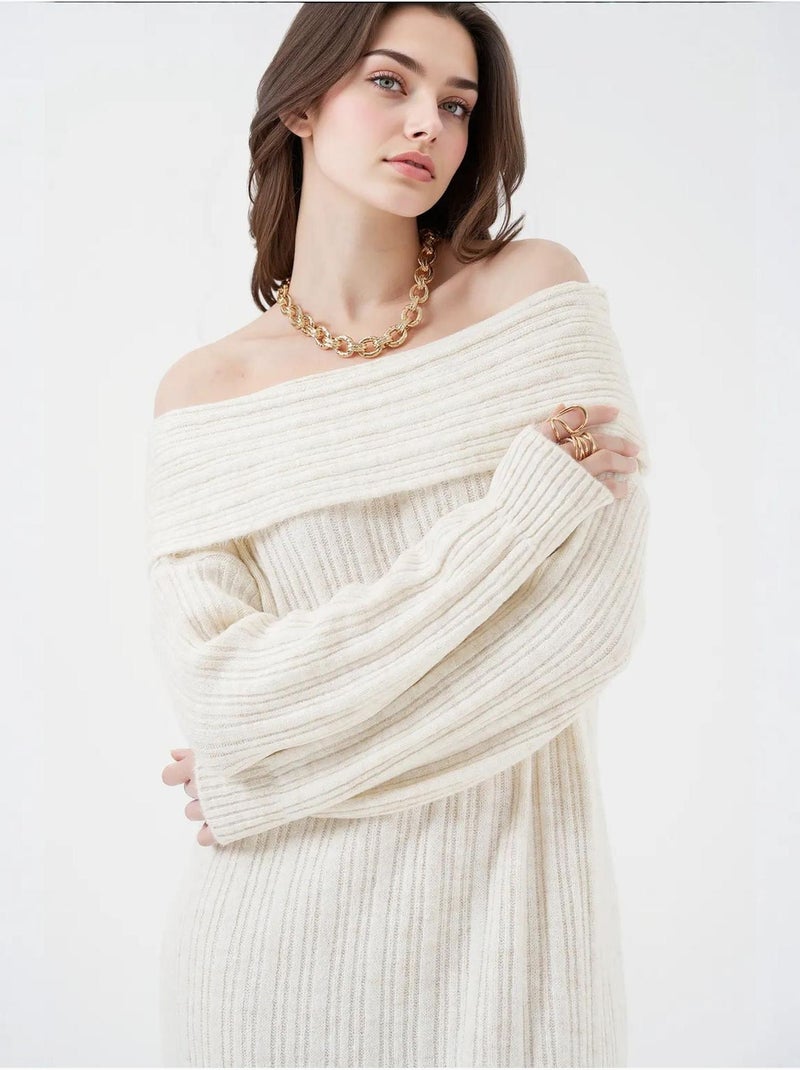 Abito in maglia oversize con spalle scoperte bdart Avorio - Kiabi