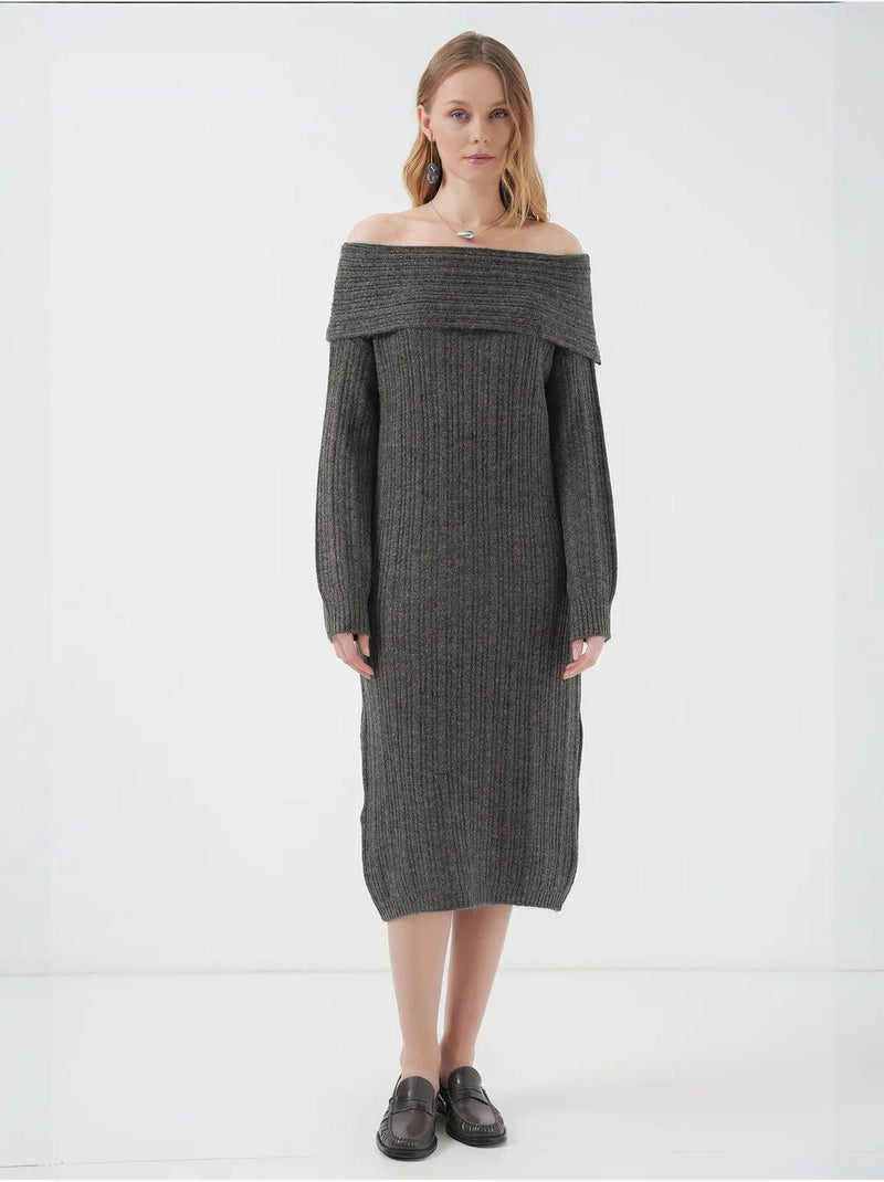 Abito in maglia oversize con spalle scoperte bdart Grigio nero - Kiabi