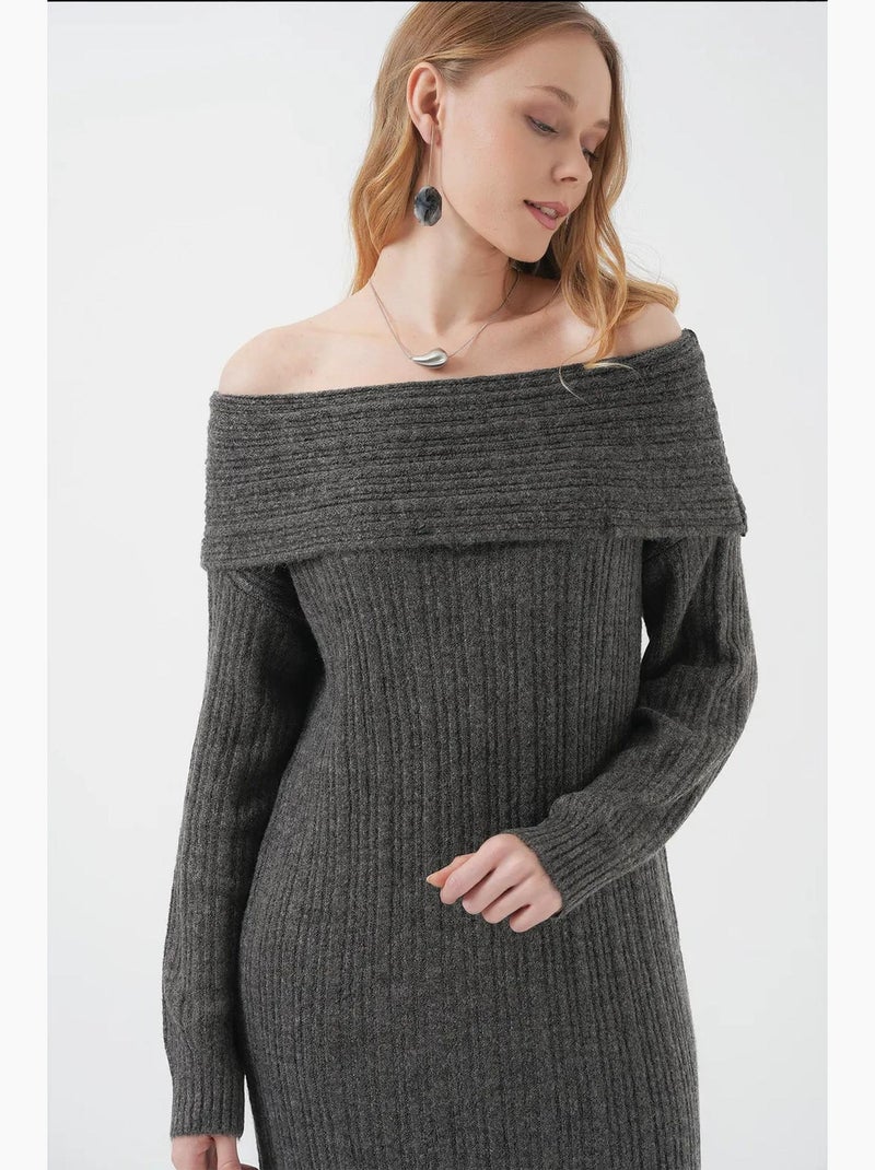Abito in maglia oversize con spalle scoperte bdart Grigio nero - Kiabi