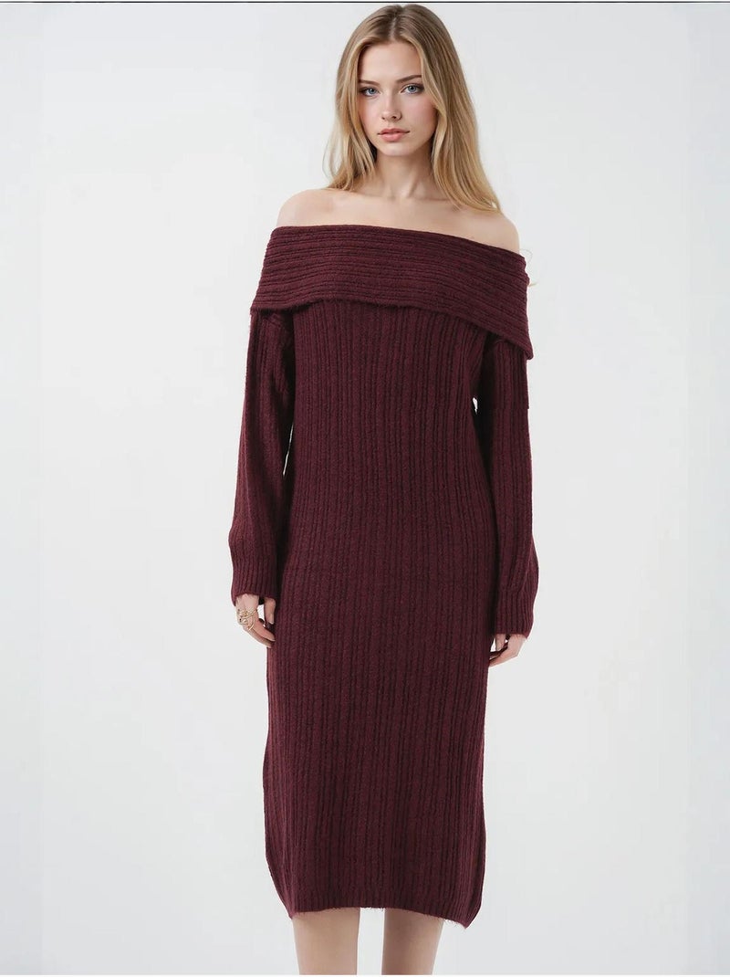 Abito in maglia oversize con spalle scoperte bdart Rosso bordeaux - Kiabi