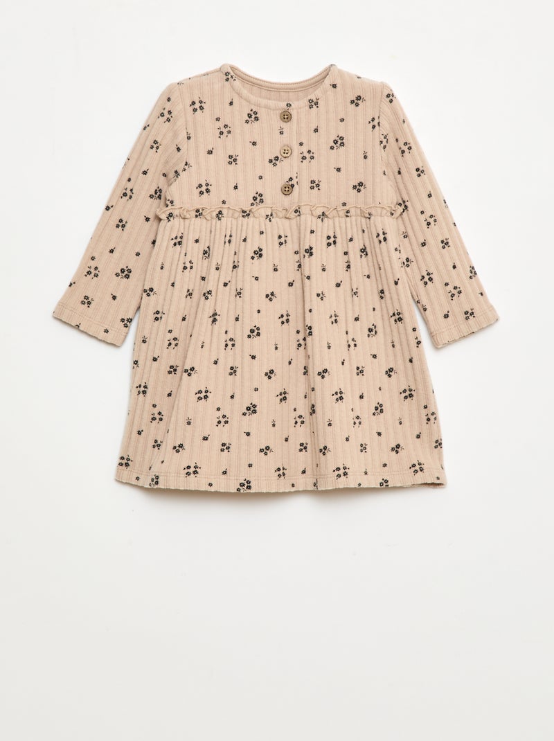 Abito in maglia soffice a coste con colletto abbottonato Beige - Kiabi