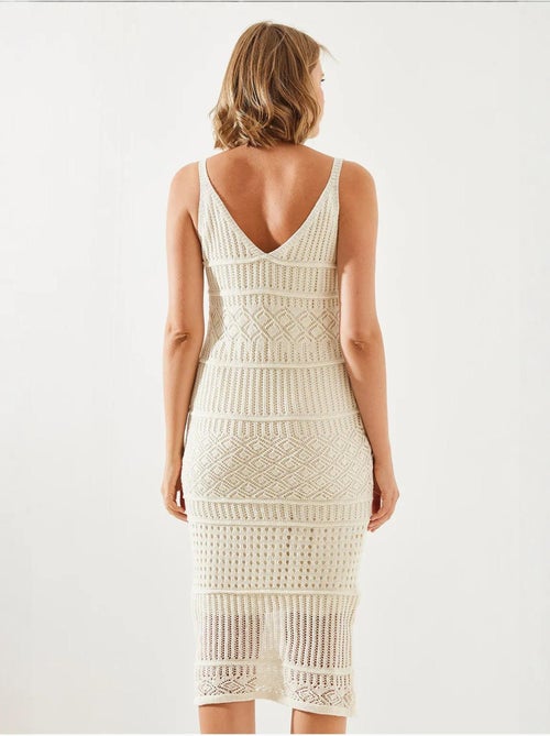 Abito in maglia traforata con fodera e spalline sottili bianco lucci - Kiabi