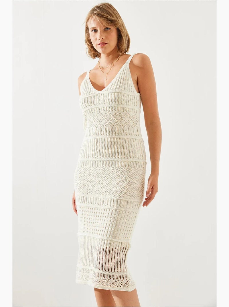 Abito in maglia traforata con fodera e spalline sottili lucci Beige argilla - Kiabi