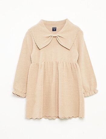 Abito in maglia tricot con colletto a fiocco