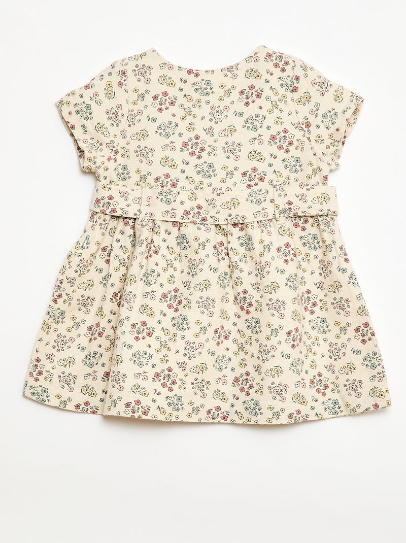 Abito in misto lino con cintura Bianco - Kiabi