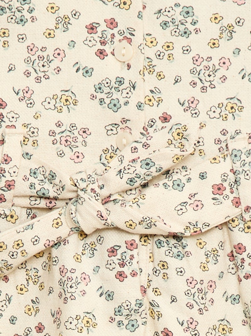 Abito in misto lino con cintura Bianco - Kiabi