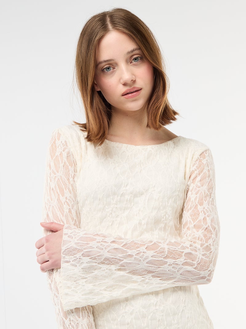 Abito in pizzo con maniche a pagoda Beige - Kiabi