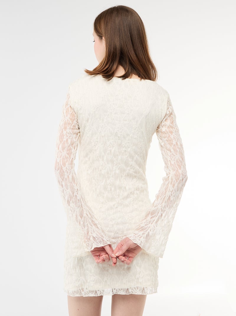 Abito in pizzo con maniche a pagoda Beige - Kiabi