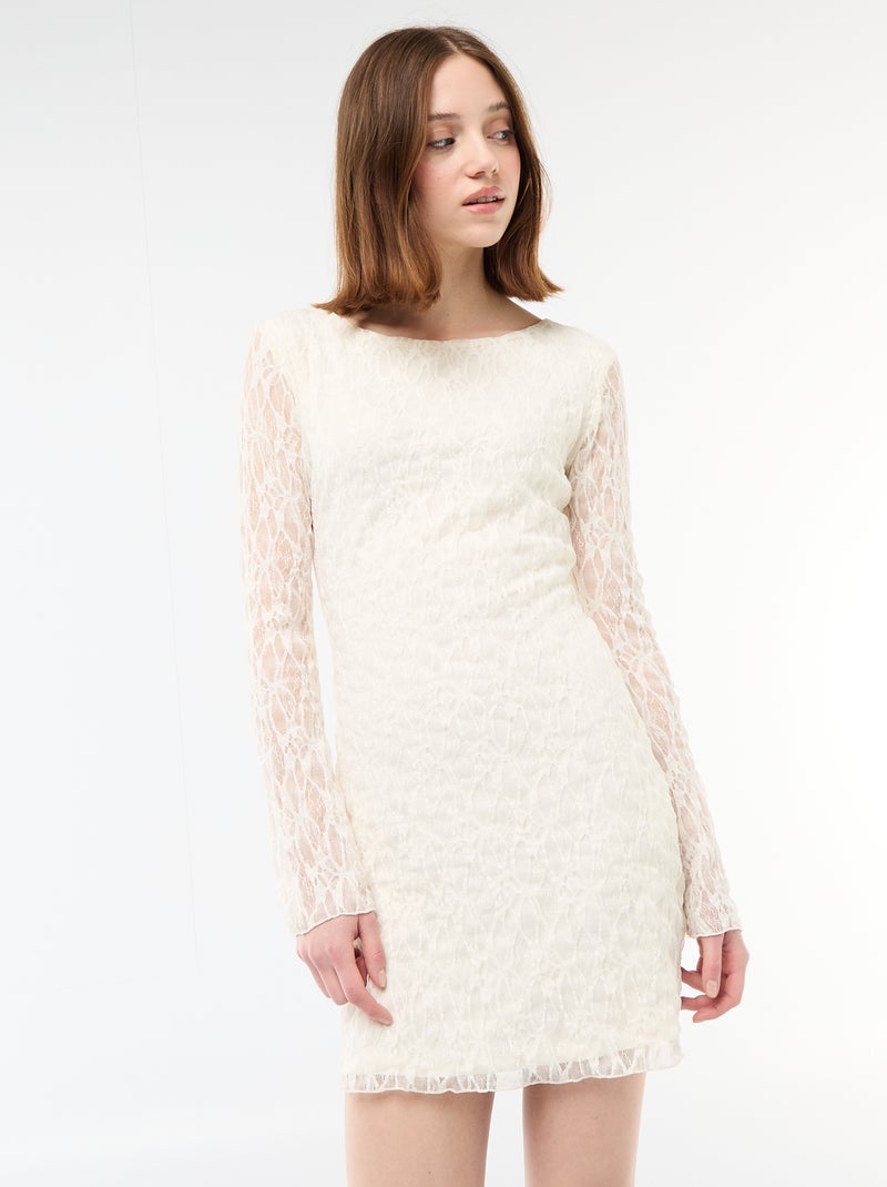 Abito in pizzo con maniche a pagoda Beige - Kiabi