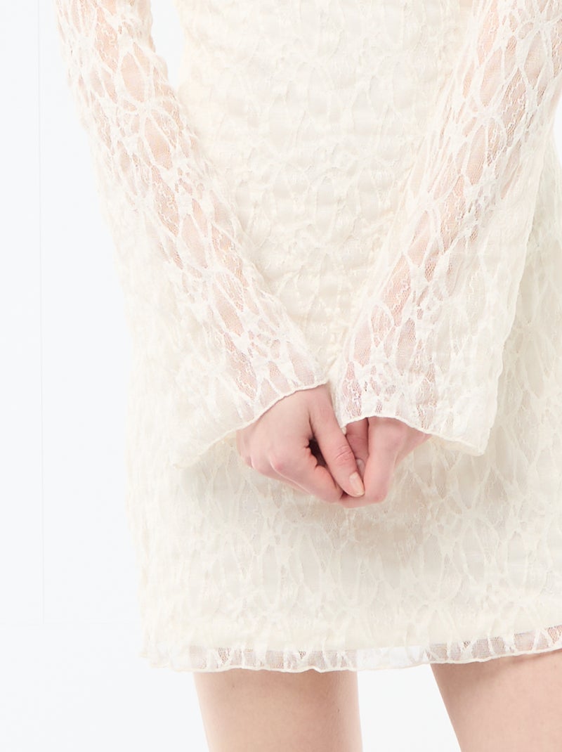 Abito in pizzo con maniche a pagoda Beige - Kiabi