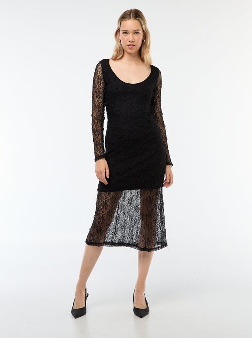 Abito in pizzo tinta unita a maniche lunghe - Kiabi